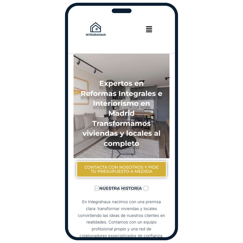 Web de Integrahaus, empresa de reformas de Madrid, vista en móvil